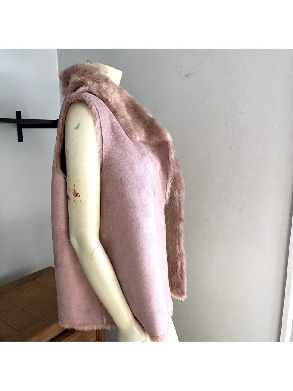 NWT Ann Taylor Loft Women’s Reversible Faux Shearling Suede Vest Rosy Mauve XL - Picture 6 of 15